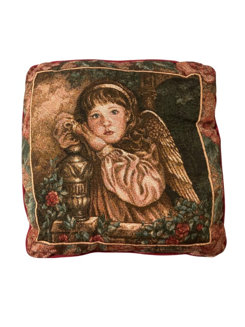 Vintage Christmas Tapestry Angel Throw Pillow By Donna Richardson 90s Decor